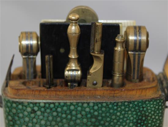 A George III shagreen cased draughtsmans set, 6.75in.